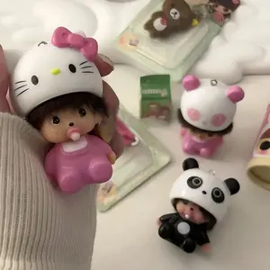 Kitty Cat Monchhichi Keychain, Cute Cartoon Key Ring, Car Pendant, Desk Decor, Wedding Gift, Monchhichi Keychain, Anime Figure