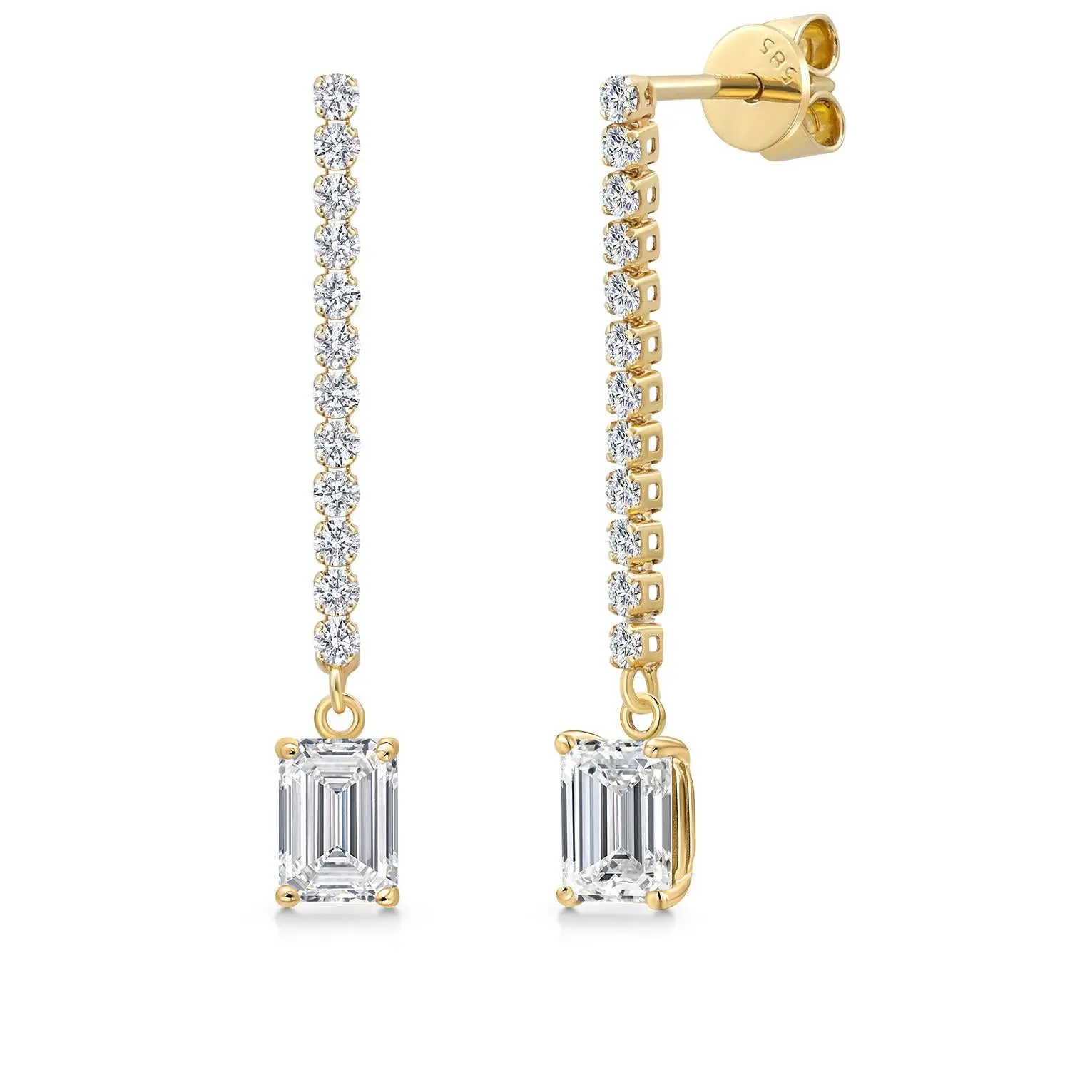 1.76 Cttw Lab Grown Diamond Long Liner Chain Drop Dangle Earrings for Women | 14K Yellow Gold | Emerald Cut Center Diamond 0.70 Ct | IGI Certified | D-E Color | VS1-VS2 Clarity