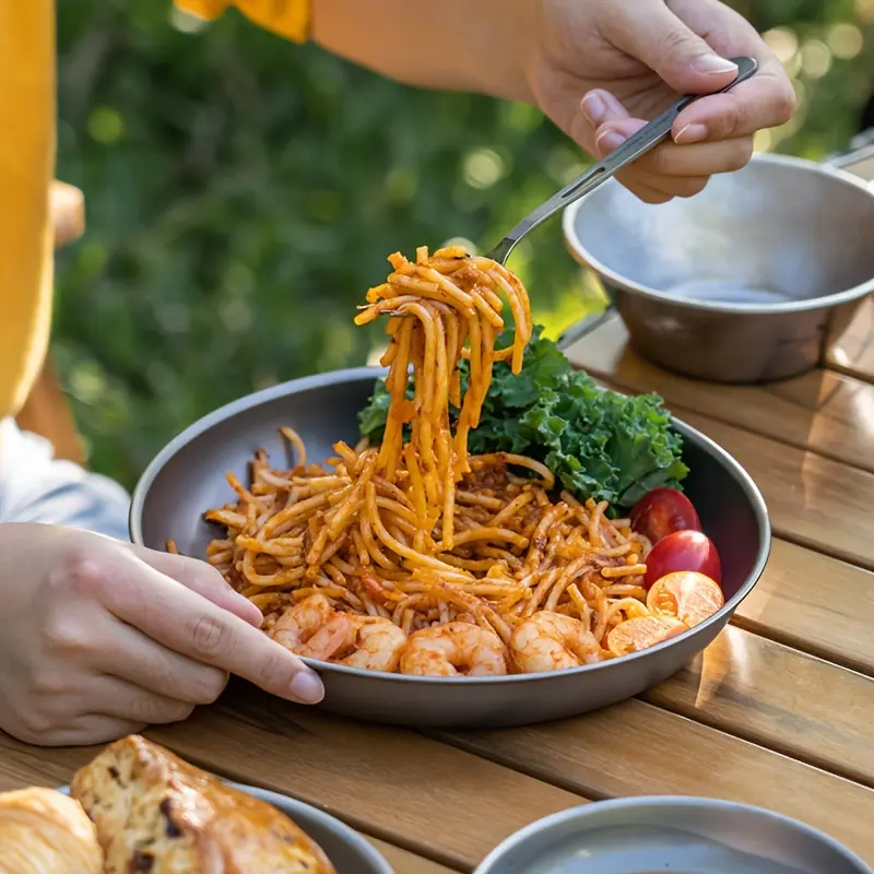 Camp Kitchen [1pc Titanium Outdoor Camping Plate] 1pc Pure Titanium Dish, Outdoor Camping Plate, Dipping Sauce Dish, Seasoning Plate For Outdoor