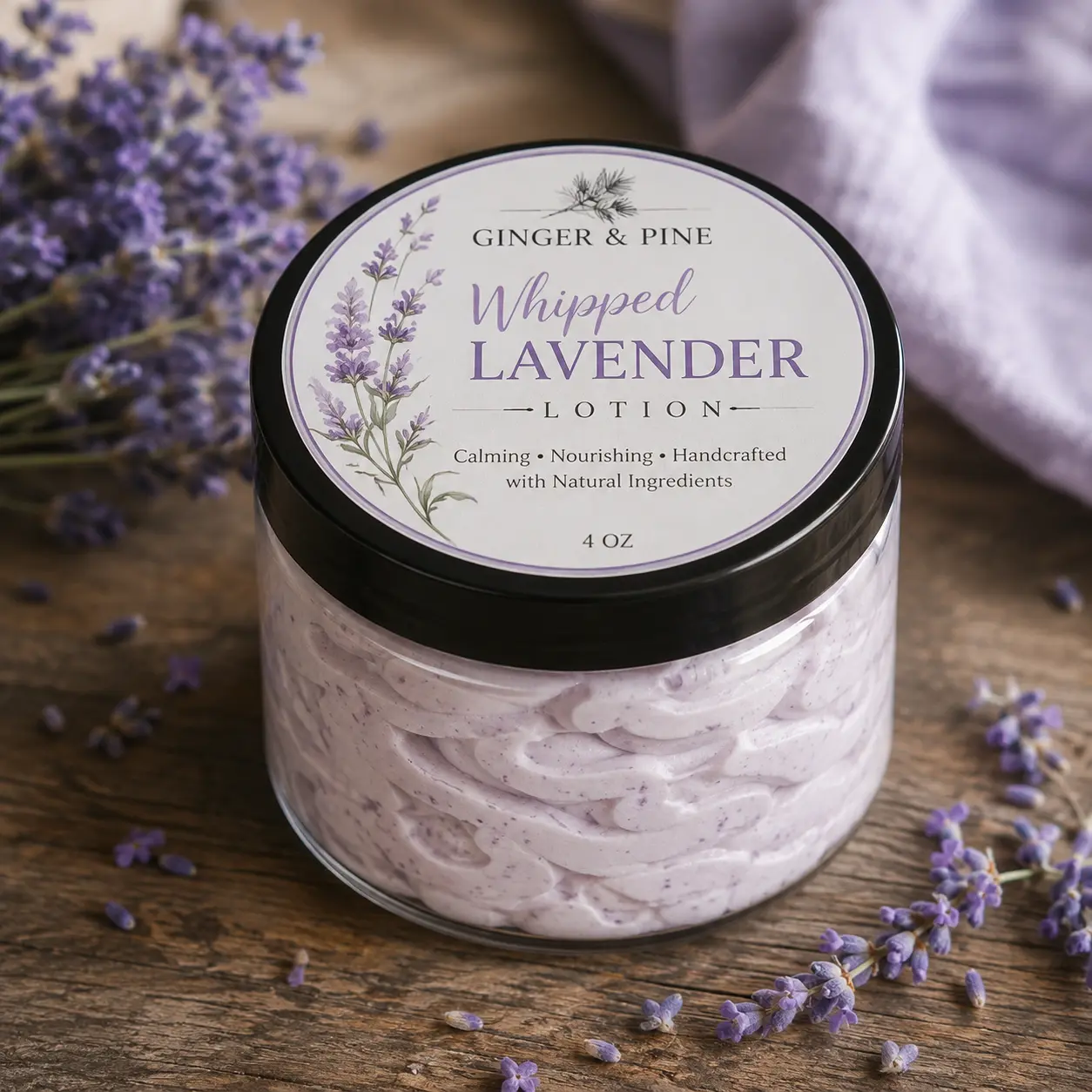 Whipped Lavender Body Butter - Handcrafted Natural Ingredient Body Moisturizer, 4 Oz Daily Care for Hands & Rough Patches
