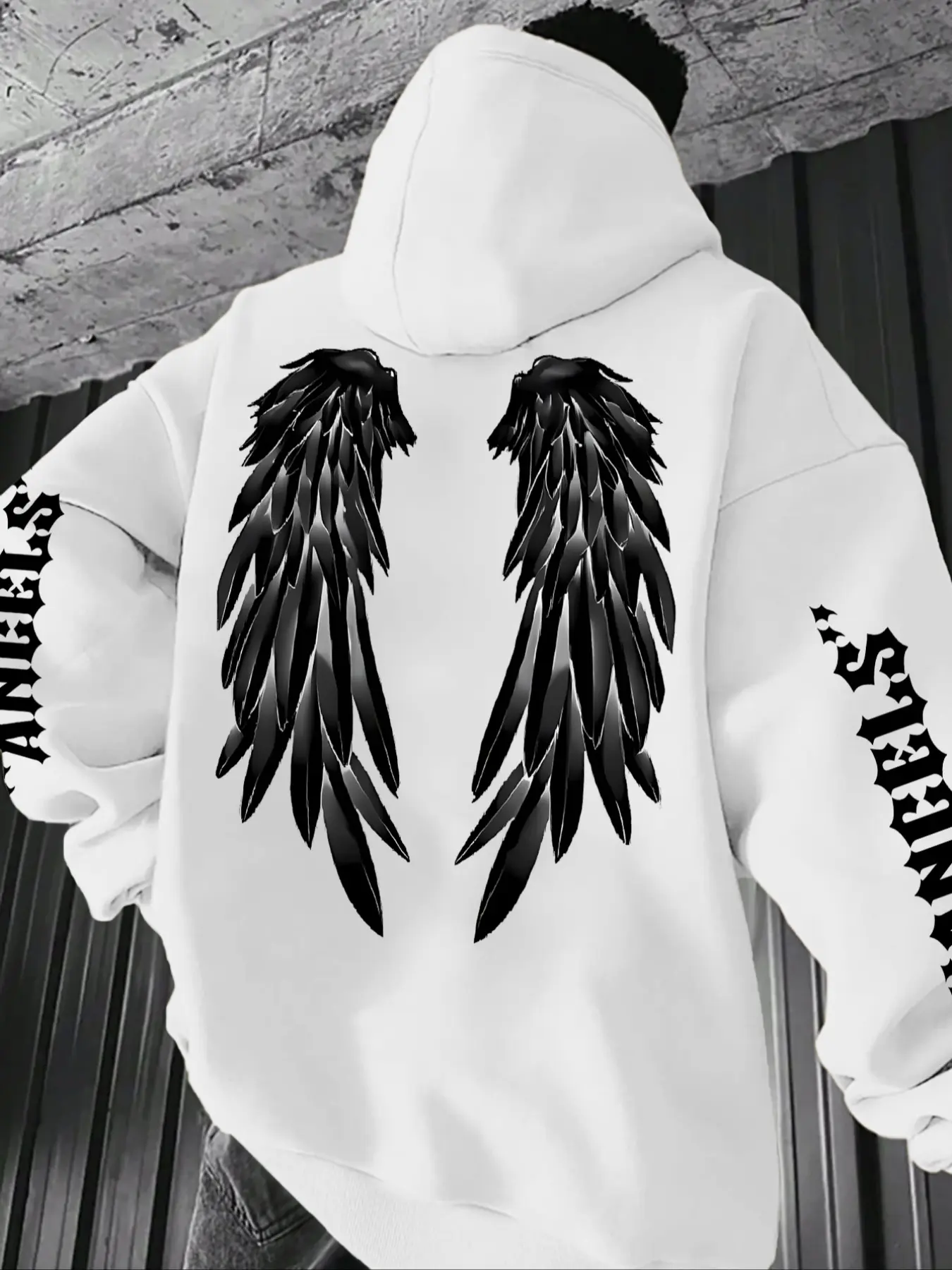 Men's Dark Wing Print Hoodie, Classic Hooded Style, Casual Loose Fit, Fall & Winter Fashion, Comfortable and Practical Design, Casual Fashion Sweatshirt
