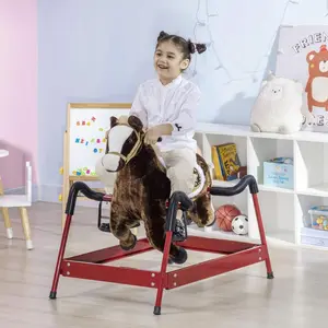 Spring Rocking Horse For Kids Dark Brown Horse with Interactive Sounds and Movements for Ages 5-12 Years Old