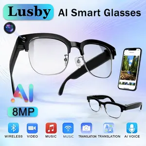 LUSBY Smart AI Camera Glasses with 8MP 1080p HD Photo Capture Auto Color-Changing Interchangeable Lenses for Men Women Travel Recording Voice Calls Language Translation,Black Friday & Cyber Monday