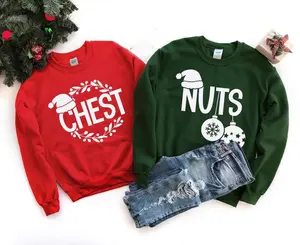 Chest Nuts Christmas Sweatshirt Matching Couple Holiday Womenswear Pullover Sweater for Xmas Parties and Cozy Moments