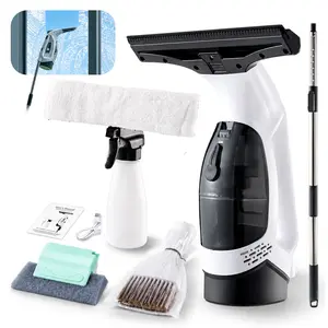 Cordless Window Vacuum Squeegee, 2000Pa Electric Window Cleaner with 150ml Removable Tank, 11" Squeegee Head, Telescopic Rod, Spray Bottle & Cleaning Cloth for Glass Doors, Mirrors, Shower, Car, White