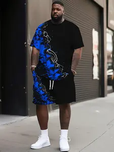 3D printed fabric clothing set, men's short-sleeved T-shirt and fashionable shorts, available in all sizes, suitable for people with larger frames.