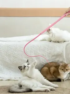 Long Rod Simulation Mouse Tail Cat Wand, Soft Silicone Teaser Toy, Boredom Buster for Indoor Cats & Kittens