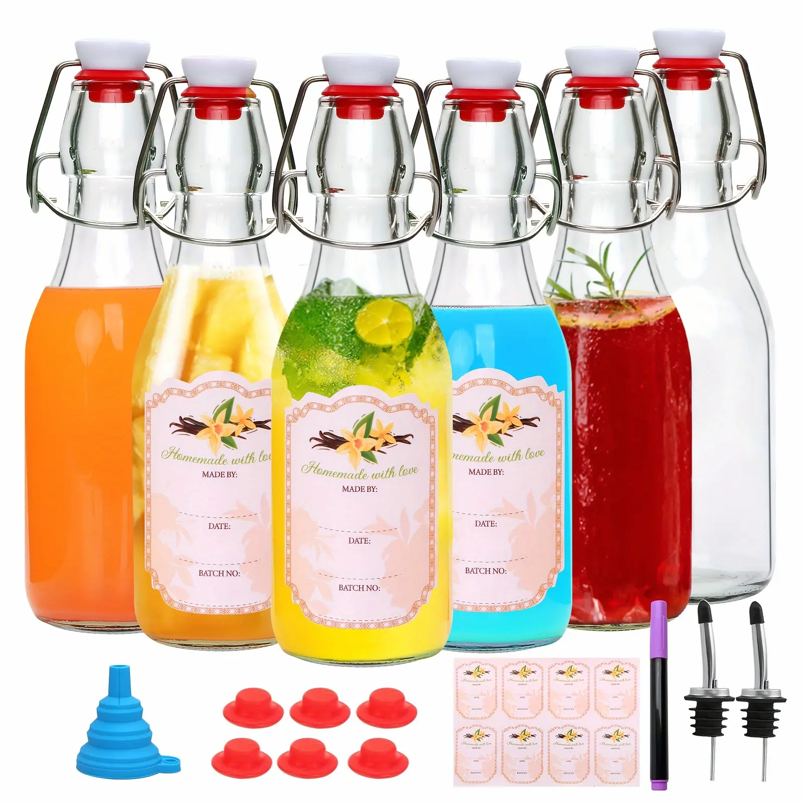 8.45oz Round Iron-Clasp Bottles, Available in 6-Pack, 9-Pack, 12-Pack, and 18-Pack