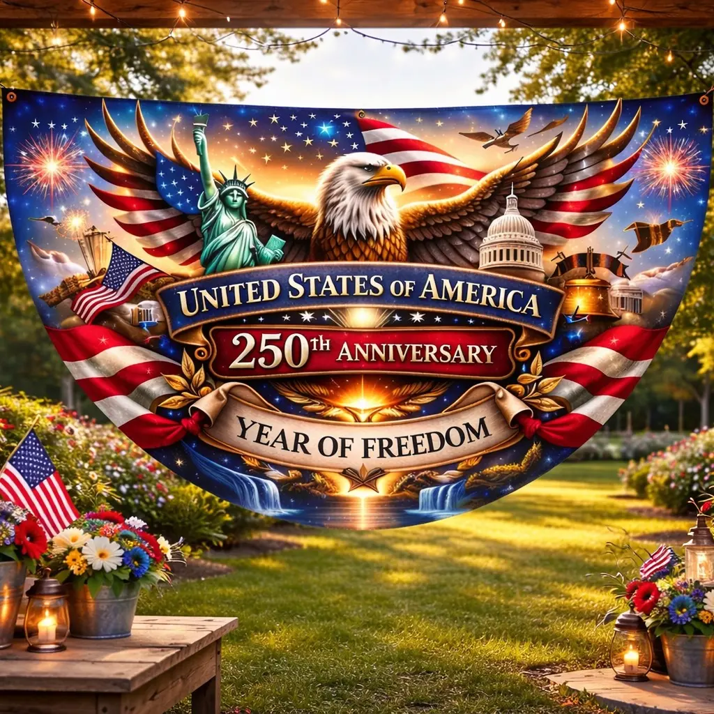 USA 250th Anniversary Eagle Banner 1776-2026, Patriotic 250 Years of Freedom Flag, American Bunting Decor, July 4th Porch Garden Flags Gift Independence Day Memorial Day