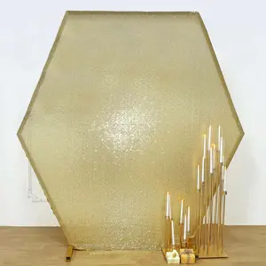 Champagne Sparkle Sequin Hexagon Wedding Arch Cover, Shiny Shimmer Backdrop Stand Cover 2-Sided Custom Fit 8ftx7ft