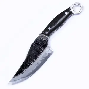 Drop Point Slicer Meat Knife, For Home & Campfire Cooking, Midnight Black Hand-Quenched Blade, Convex Grind Precision Edge Control, Japanese Forge Craft – Men's Outdoor & Collector Gift | Meteorite Kodiak 6 Inch