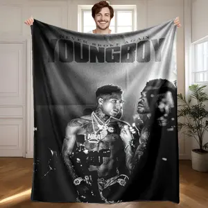 1 piece YoungBoy Never Broke Again street charisma themed flannel blanket - All-season comfortable flannel blanket, modern style, suitable for sofas and beds, digitally printed pattern, super soft and warm, 100% polyester material, machine