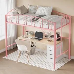 Loft Bed with Ladder and Arched Guardrail - Enhanced Safety with 15-Inch Guardrail and Anti-Tip Brackets, Heavy-Duty Steel Slats Support Up to 350 Lbs, Durable and Safe for Kids and Adults