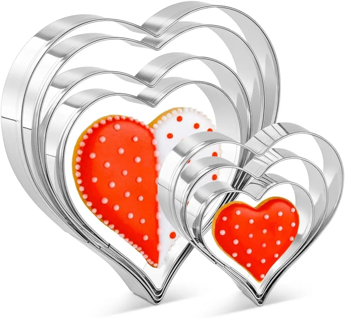 Heart Cookie  Set - 7 count Heart Cookie  for Valentine's Day - Stainless Steel Small Heart Shaped Cookie  for Sandwiches, Cookie, Biscuit