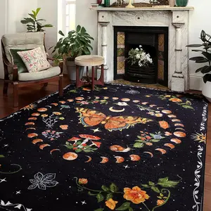 Vintage Moon & Butterfly Pattern Floor Mat, Non-slip Soft Floor Carpet, Decorative Area Rug, Floral Shaped Rug for Home Living Room Bedroom, Home Decor, Floral Insect Rug