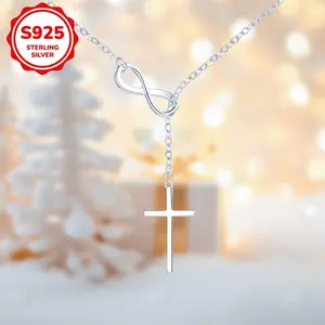 Luxury S925 Sterling Silver Infinity Lucky Eight Cross Pendant Necklace - Anti-Allergy, 0.16 oz, A Timeless Classic Style For Everyday Wear, Vacations, And Christmas Gifts, With An Elegant Design And Shimmering Luster