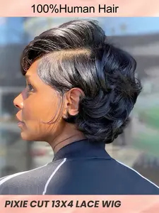 Pixie Cut Lace Front Human Hair Wigs, 13x4 Lace Frontal Wigs, Short Layered Pixie Cut Curly Wigs, Natural Look, Easy Maintenance
