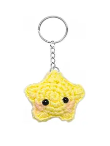 Cute Star Keychain, Crochet Kawaii Blush Stars for Car Key Decor, Handmade Purse Bag Charms, Key Ring Gifts for Women, Fuzzy Keychain