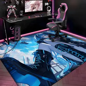 Hatsune Miku Floor Mat Gaming Room Soft Flannel Floor Rug Non-Slip Absorbent Doormat for Esports Setup, Bedroom, Entrance, Gamer Home Decor, Anti-Skid Washable Mat, Multiple Sizes Available, Fluffy Rug