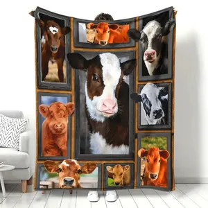 Digital Printed Lunch Break Blanket, Cow Print Pattern, Exquisite and Soft, Warm and Comfortable, Holiday Gift Blanket, Birthday Blanket, Bed Blanket, Sofa Throw Blanket, Gift for Yourself, Family, or Friends.Can Be Used as Shawl Blanket, Sofa Blanket, A
