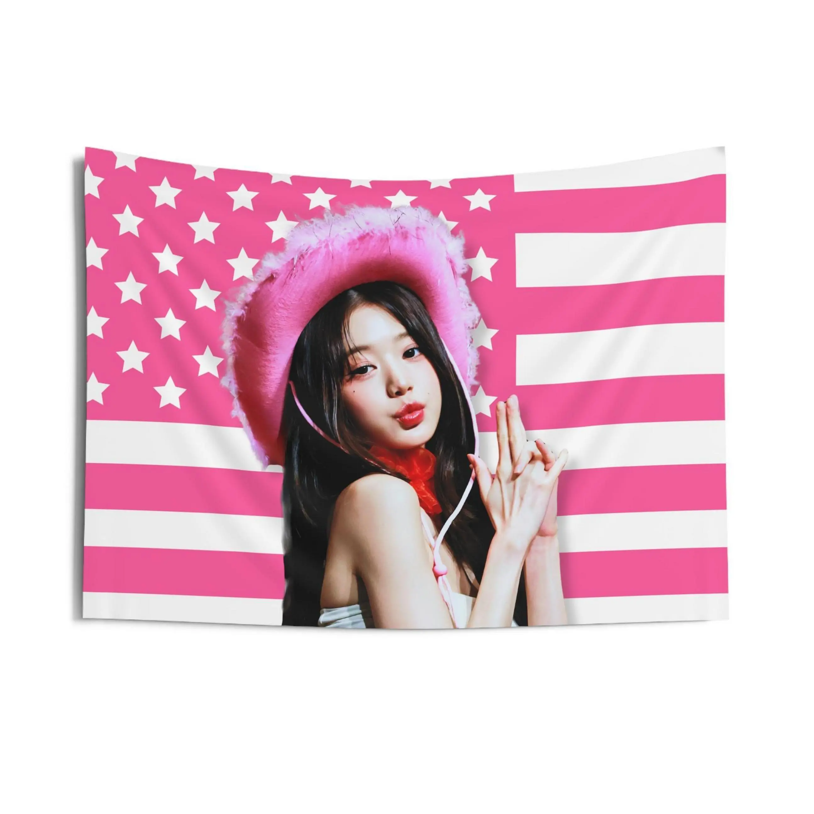 Pink Cowboy Pop Girl Printed Flag Banner, Western Y2K Music Wall Tapestry, Cute Bedroom Dorm Concert Decor