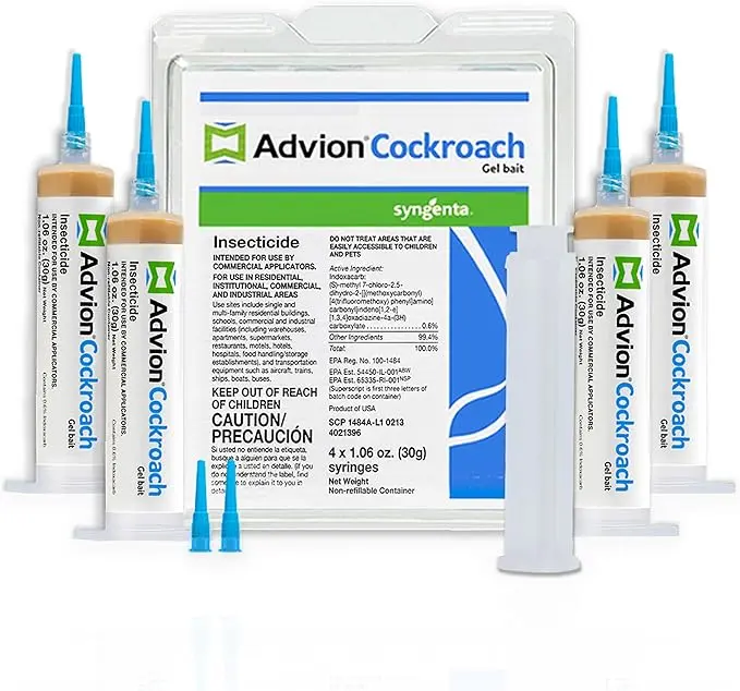 Advion Cockroach Gel Bait with 0.6% Indoxacarb - 4 Tubes (30g Each), 1 Plunger, 2 Tips, High Efficiency Highly Attractive Formulation, Indoor-Outdoor Pest Control for American, German & Major Species