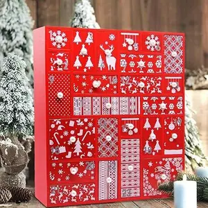 Juegoal Red Advent Calendar with 24 Drawers Countdown to Christmas, Refillable Wooden Advent, Christmas Gift for Children, 15 Inches Tall