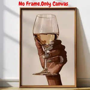 Black Woman Holding Wine Glass Pattern Canvas Painting, Modern Wall Art, Wall Art Decor for Home Living Room Bedroom, Ornaments