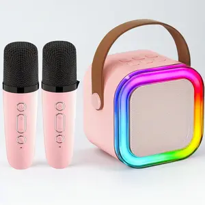 Portable Karaoke Speaker with 2 Microphones, Multifunctional HiFi Stereo Round Ktv Speaker, RGB LED Lights, Outdoor Sports Karaoke Machine, Birthday Gift