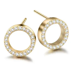 Tiny Crystal Stud Cutout Round Stud Earrings