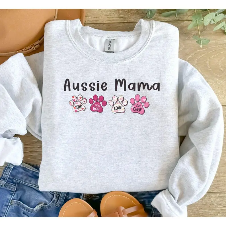 Australian Shepherd Valentine Sweatshirt, Aussie Mama Crewneck, Dog Mom Valentine Shirt, Aussie Mom Sweatshirt, Plus Size, Unisex