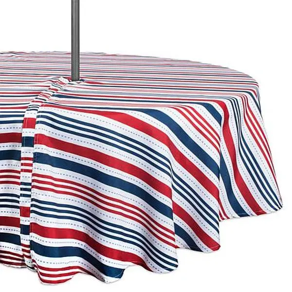 Design Imports 60" Patriotic Stripe Round Outdoor Tablecloth w/Zipper