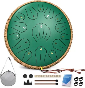 Steel Tongue Drum - 13 Inch 15 Note Tongue Drum, Handpan Musical Instrument for Adults , Steel Drum with Music Book, Steel Drums Instruments with Mallet and Carry Bag, C Major (Green)