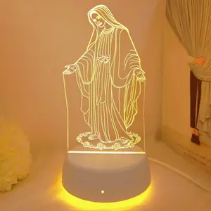 Modern Geometric 3D Illusion Night Light, USB Powered Warm Glow, Tabletop & Bedroom Decor, Space Theme Energy-Saving Lamp, Decorative Lights