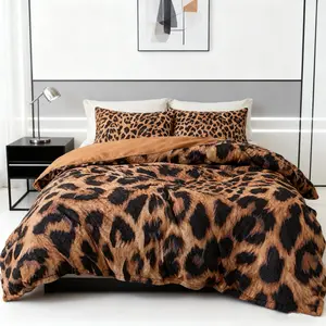 Leopard Print Bedding Set, Soft Flannel Bedding Set, 3 Piece Comfortable Sheets for Bedroom, Perfect Gift for Halloween & Christmas