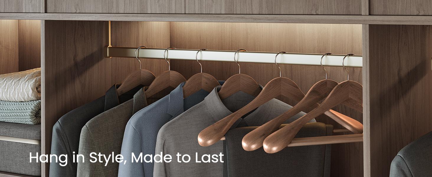 SONGMICS Extra Wide Wooden Suit Hangers, Set of 10 Clothes Hangers | Swivel Hooks, Non-Slip Bars, for Outfits, Suits SONGMICS Extra Wide Wooden Suit Hangers, Set of 10 Clothes Hangers | Swivel Hooks, Non-Slip Bars, for Outfits, Suits