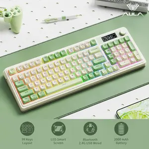 AULA S99 Pro Gaming Keyboard Tri-Mode Bluetooth 2.4GHz USB-C RGB Backlit Custom Mechanical Feel Media Knob Number Pad Cute Creamy Design for PC Mac Xbox S99 Keyboard Fixed Keycaps & Switches (Non-Replaceable)