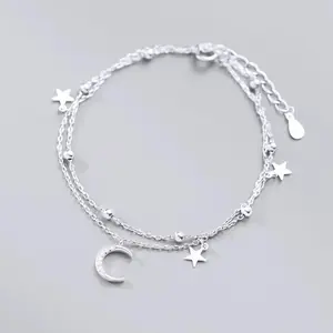 FASHION - Sparking 925 Sterling Silver Star Moon Bracelets For Women Girls Vintage Korean Crystal Bracelets Party Charm Jewelry Gifts