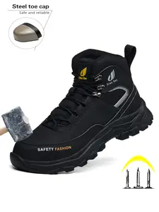 Water resistant Steel Toe Boots for Men Slip Resistant Anti-smash Anti-Punctur comfortable fashion Safety Industrial Boots for Warehouse Industry Outdoor work Waterproof Worker Boots
