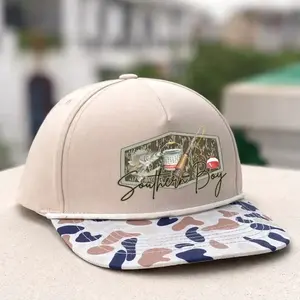 Southern Boy Fishing Snapback Hat for Men, Camo Brim Outdoor Cap, Bass Fish & Tackle Graphic Flat Bill Hat, Adjustable Hunting Camping Trucker Style Cap , Gift For Her