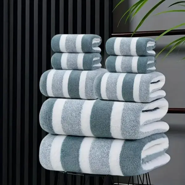8-Piece towel set (4 square towels + 2 hand towels + 2 bath towels) - super absorbent soft striped towels, durable cotton bathroom fabric, suitable for home, hotel and daily use