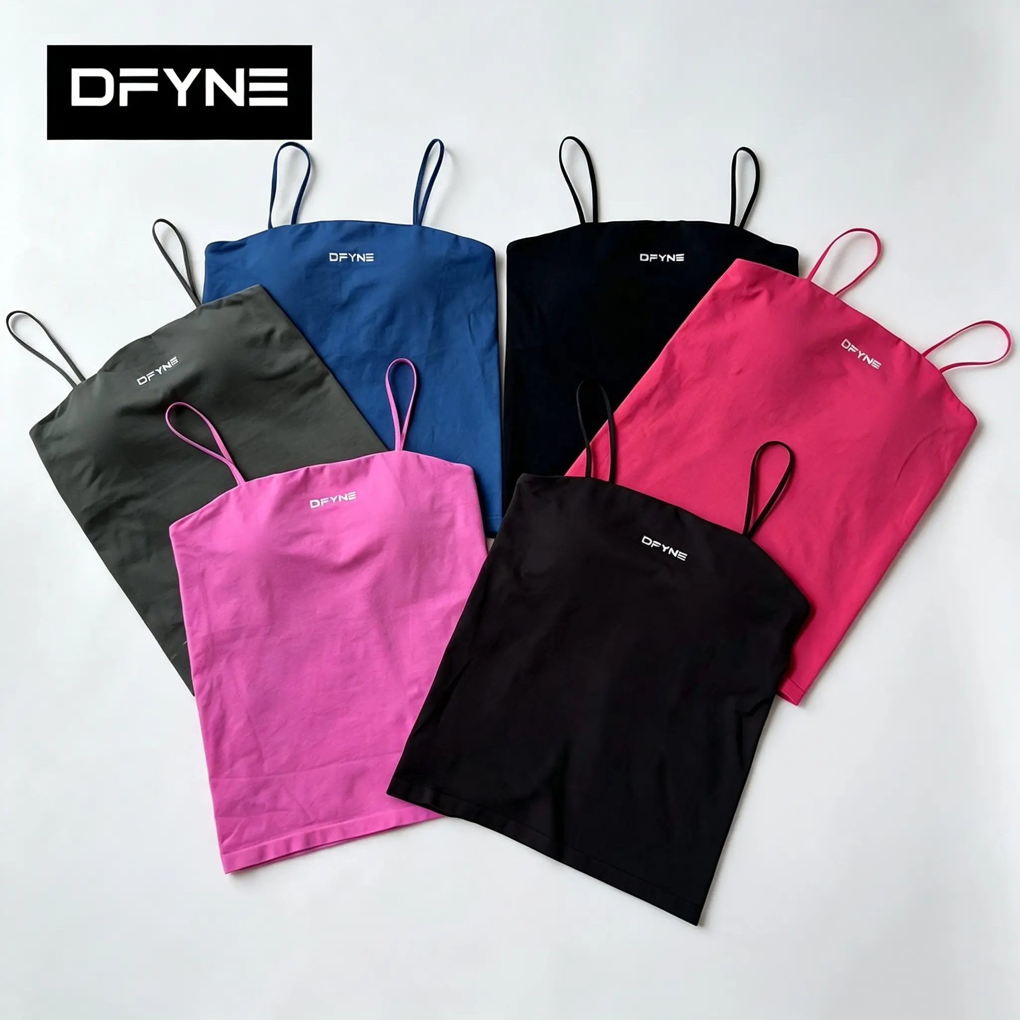 DFYNE Seamless Thin Strap Square Neck Workout Tank Top for Women, High Stretch Open Back Sculpt Sports Cami, Nylon Breathable Padded Athletic Yoga Top, Summer Slim Fit Gym Athleisure Camisole
