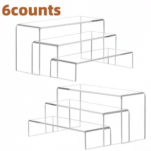 Acrylic Display Shelf, 6 Counts/set Transparent Rectangular Base Display Rack, Dresser Organizer, Home Organizer for Jewelry, Dolls and Ornaments