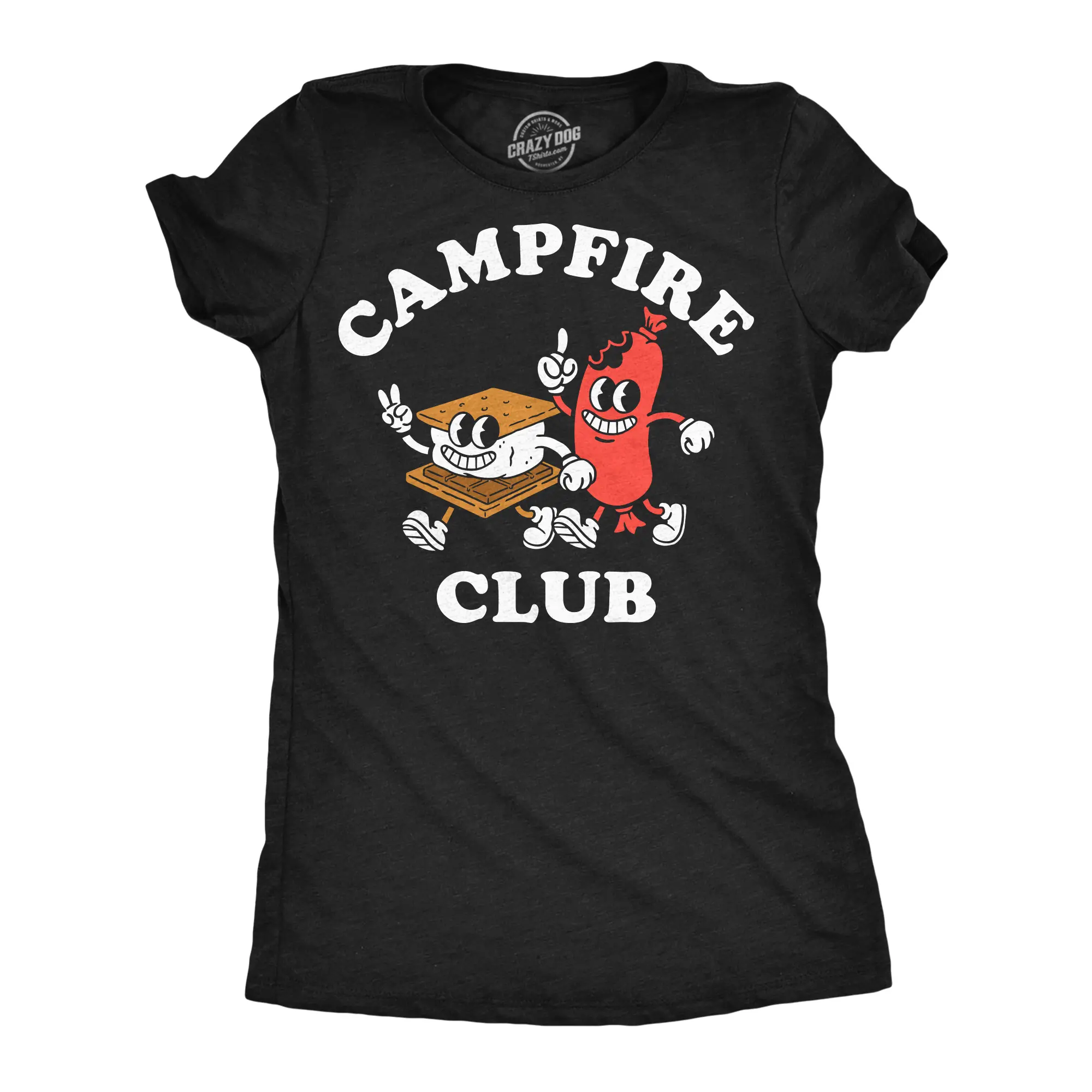 Womens Funny T Shirts Campfire Club Sarcastic Camping Lovers Tee For Ladies Funny Womens T Shirts Cute Vintage Fashion Casual Ladies T-Shirt Gift Food Tops for Women Funny Camping Top Women's Novelty Tees Black -