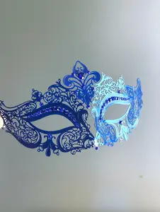 Elegant Venetian Metal Mask - Blue Sapphire