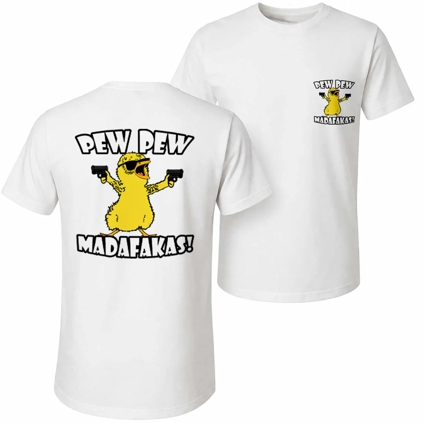 Featuring A " Pew Pew Madafakas " Graphic Print, This Men's Pure Cotton Short-Sleeve T-Shirt Is A Stylish, Unisex Piece Suitable For Both Men And Women; Its Classic Crew-Neck Design Makes It A Versatile Choice Perfect For Wear In Any Season.