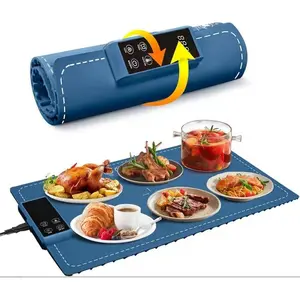 Foldable portable silicone heating plate, food warming mat - kitchen silicone heating mat, 7-level temperature adjustment, suitable for parties, buffets, family gatherings, full-surface heating plate, food preheating plate