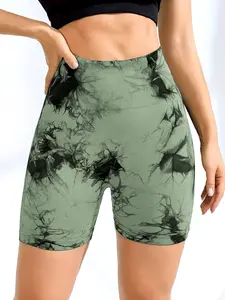 Women's Printed Yoga Shorts, High Waisted Slim Fit, Abdominal Control, Cycling Shorts, Enhance Hip Shape, Comfortable Gym Wear, Elastic Waist Shorts, Athleisure Shorts
