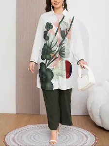 Women's Fashionable Chic Loose-Fitting Floral Printed Long Sleeve Shirt Set, Outfit Sets Women, High-Quality Casual for Various Occasions, Perfect for Daily Wear & Parties, Elegant