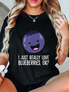 100% Cotton Unisex I Just Really Like Blueberries Kawaii Blueberry T-Shirt Casual Top